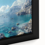 Close-up view of a framed canvas wall art piece featuring a vibrant pelican design, showcasing detailed brushwork and rich colors, ideal for home decor.