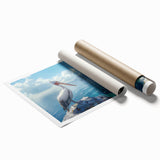 Pelican wall art print featuring vibrant colors and intricate details, showcasing a serene coastal scene, rolled for easy display and shipping. Perfect for nature lovers.