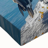 Close-up of a vibrant pelican wall art design on stretched canvas, showcasing intricate details and rich colors, ideal for coastal-themed decor.