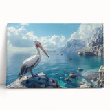 Stretched canvas wall art featuring a vibrant pelican design, ideal for coastal decor. The artwork showcases vivid colors and intricate details, enhancing any room's aesthetic.