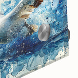 Close-up view of a vibrant pelican-themed wall art piece, showcasing intricate details and bright colors on acrylic glass, perfect for enhancing modern decor.