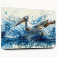 Side view of a modern wall art piece featuring a pelican design, crafted from acrylic glass and accented with decorative pins, showcasing vibrant colors and intricate details. Ideal for enhancing contemporary home decor.