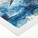 Vibrant rolled canvas artwork showcasing a colorful pelican design, perfect for coastal home decor, presented in a protective cardboard tube.