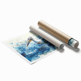 Pelican wall art print showcasing vibrant colors and intricate design elements, elegantly rolled and packaged in a protective cardboard tube for easy display.