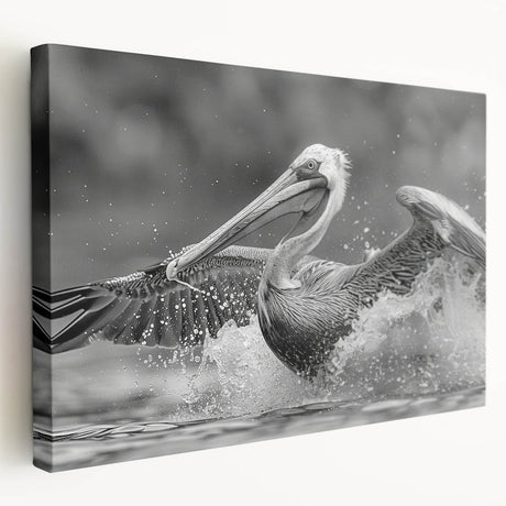 Stretched canvas wall art featuring a side view of a colorful pelican design, showcasing vibrant hues and intricate details, perfect for coastal decor.