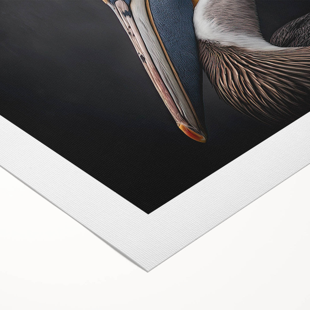 Colorful pelican wall art design printed on rolled canvas, showcasing vibrant hues and intricate details, perfect for adding a coastal touch to home decor.