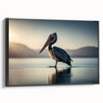 Framed wall art featuring a sleek black pelican design on canvas, showcasing vibrant colors and intricate details, perfect for modern home decor.
