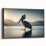 Framed wall art featuring a sleek black pelican design on canvas, showcasing vibrant colors and intricate details, perfect for modern home decor.