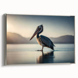 Framed wall art featuring a silver pelican design on canvas, showcasing intricate details and vibrant colors, perfect for modern home decor.