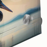 Close-up of a vibrant acrylic glass wall art piece featuring a pelican design, showcasing intricate details and vivid colors, perfect for coastal home decor.