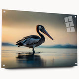 Acrylic wall art collection featuring a side view of a pelican design, elegantly displayed with pins for mounting, showcasing vibrant colors and intricate details. Ideal for nature-inspired decor enthusiasts.