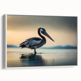 Framed wall art featuring a side view of a pelican design on canvas, showcasing vibrant colors and intricate details, perfect for coastal-themed decor.