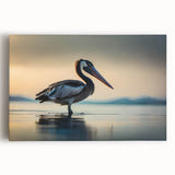 Colorful stretched canvas wall art featuring a detailed pelican design, perfect for coastal-themed decor, showcasing vibrant colors and intricate patterns.
