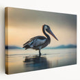 Stretched canvas artwork showcasing a vibrant pelican design in rich colors, elegantly framed, perfect for coastal-themed decor and bird lovers.