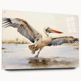 Acrylic wall art showcasing a vibrant pelican design, displayed in a side view with decorative pins, perfect for enhancing modern home decor.