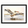 Framed wall art featuring a minimalist pelican design in black and white, displayed with a mat for added depth, ideal for contemporary home decor.
