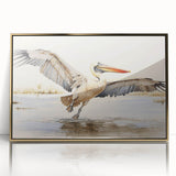 Framed wall art showcasing a stunning pelican design, featuring vibrant colors and a gold acrylic front, perfect for adding elegance to any room's decor.