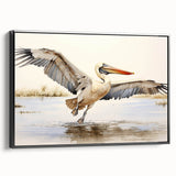 Framed wall art collection showcasing a side view of a pelican design on textured canvas, featuring a sleek black frame, perfect for enhancing modern home decor.