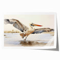 Rolled print of a pelican-themed wall art design featuring vibrant colors and intricate details, showcasing a serene coastal scene, perfect for home decor.