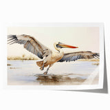Rolled print of a pelican-themed wall art design featuring vibrant colors and intricate details, showcasing a serene coastal scene, perfect for home decor.