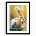 Framed black wall art featuring a pelican design, elegantly matted, showcasing intricate details and a modern aesthetic, perfect for coastal-themed decor.
