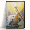 Framed acrylic wall art showcasing a striking pelican design in black and white, perfect for enhancing modern decor with a coastal theme.