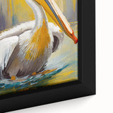 Framed canvas wall art featuring a close-up of a colorful pelican design, showcasing intricate details and vibrant hues, perfect for enhancing living spaces.