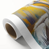 Colorful pelican wall art design on rolled canvas, showcasing intricate patterns and vibrant hues, ideal for enhancing modern home decor. Packaged securely for delivery.