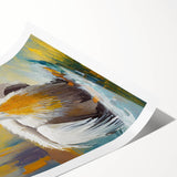 Colorful pelican-themed wall art print showcasing intricate designs and textures, ideal for coastal decor enthusiasts, rolled and ready for framing.