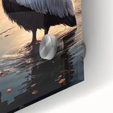 Close-up of a vibrant pelican-themed wall art design featuring intricate details and vivid colors, presented in an acrylic glass frame, perfect for coastal decor.