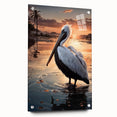 Acrylic glass wall art featuring a side view of a pelican design, showcasing vibrant colors and intricate details, ideal for coastal decor enthusiasts.