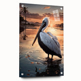 Acrylic glass wall art featuring a side view of a pelican design, showcasing vibrant colors and intricate details, ideal for coastal decor enthusiasts.