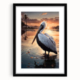 Elegant framed wall art showcasing a detailed pelican design, featuring a black frame and matting. Ideal for enhancing home decor with a coastal theme.