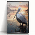Framed wall art featuring a black pelican design in a contemporary style, showcasing vibrant colors and intricate details, ideal for modern home decor.