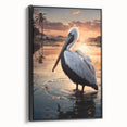 Framed wall art featuring a side view of a black pelican design on canvas, showcasing intricate details and vibrant colors, perfect for enhancing home decor.