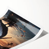 Pelican wall art print showcasing a vibrant, abstract design featuring a pelican in blues and yellows, rolled for shipping in a protective tube. Perfect for coastal decor.