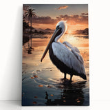 Colorful pelican wall art collection on stretched canvas, showcasing a vibrant coastal design with intricate details, ideal for beach-themed home decor.