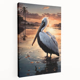 Stretched canvas wall art featuring a side view of a pelican design, showcasing vibrant colors and intricate details, perfect for coastal-themed decor.