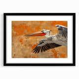 Framed wall art collection featuring a pelican design, showcasing vibrant colors and intricate details against a black mat, ideal for coastal decor enthusiasts.