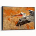 Framed canvas wall art featuring a side view of a stylish black pelican design, perfect for modern home decor, showcasing intricate details and vibrant colors. This elegant piece enhances living spaces with a touch of nature-inspired artistry.