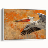 Framed canvas wall art featuring a pelican design in a minimalist style, showcasing soft white tones, perfect for enhancing modern home decor.