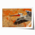 Vibrant pelican-themed wall art print showcasing intricate designs and rich colors on a rolled canvas, ideal for coastal home decor or art enthusiasts.