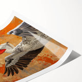 Colorful pelican wall art print showcasing a vibrant design with intricate details, perfect for home decor or coastal-themed spaces, rolled for easy framing.