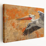 Stretched canvas wall art featuring a serene pelican design, showcasing soft pastel colors and intricate details, perfect for coastal or nature-themed decor.