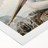 Vibrant rolled canvas showcasing a detailed pelican design in an artistic style, perfect for enhancing home decor with a coastal theme. Packaged securely in a protective tube for safe delivery.