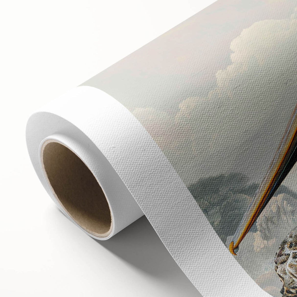 Rolled canvas showcasing a vibrant pelican design, ideal for coastal decor, featuring rich colors and intricate details, packaged securely in a protective tube.