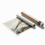 Colorful pelican wall art print showcasing a vibrant design of birds in a tropical setting. Ideal for home decor, this rolled print adds a lively touch to any space.