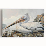 Stretched canvas wall art showcasing a vibrant pelican design, featuring vivid colors and intricate details, ideal for coastal home decor and art enthusiasts.