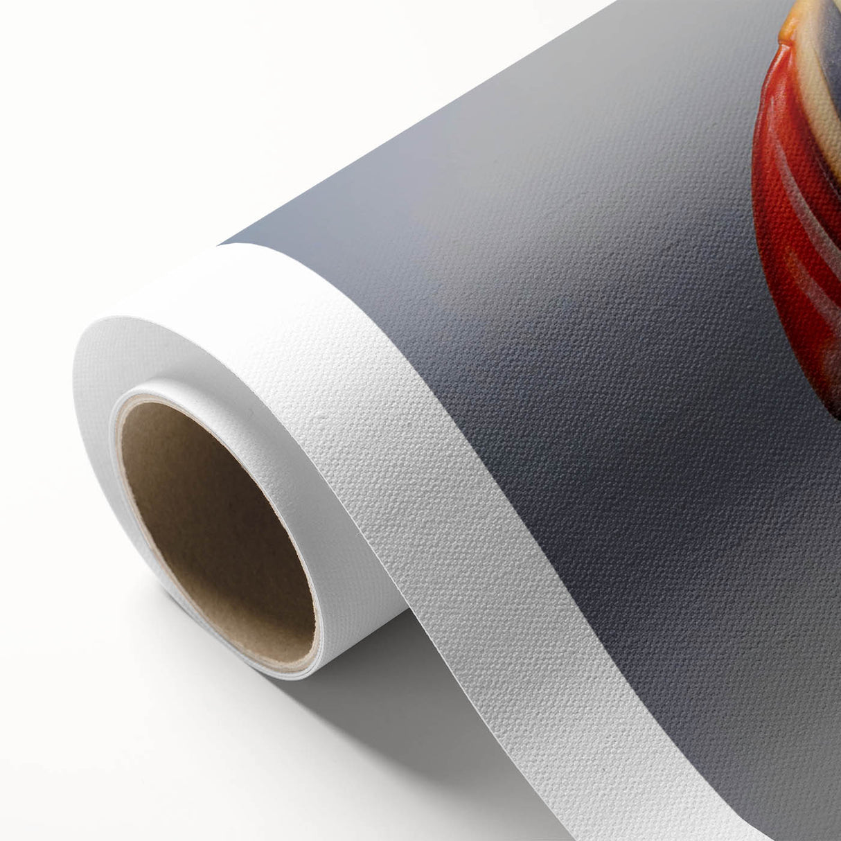 Vibrant rolled canvas artwork showcasing a colorful puffin design, perfect for adding a coastal touch to home decor, presented in a protective cardboard tube.