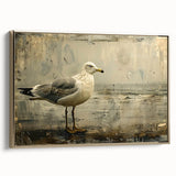 Framed canvas artwork showcasing a collection of sea birds in vibrant colors, featuring a stylish gold frame, perfect for coastal-themed decor or nature enthusiasts.